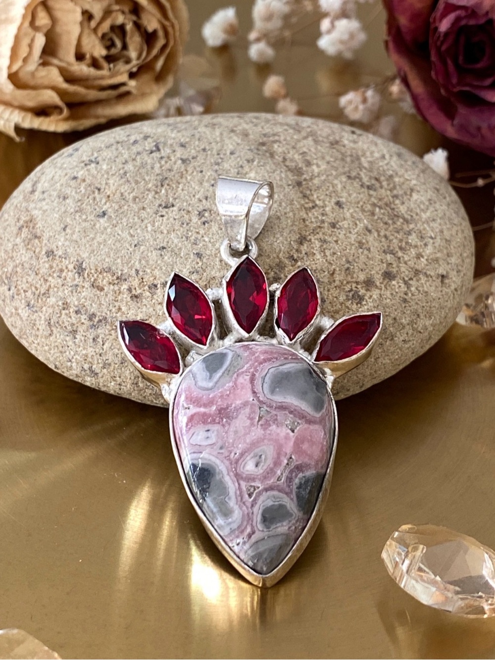 Rhodochrosite And Garnet Hand Crafted Pendant